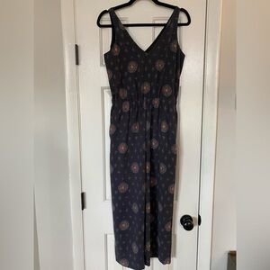 LOFT Navy Blue Floral Geo Romper Sleeveless V-Neck XSP